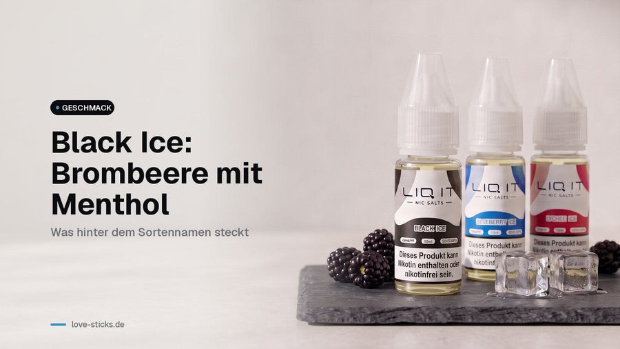Black Ice Geschmack: LIQ IT Black Ice mit Blueberry Ice und Lychee Ice, dazu Brombeeren und Eiswürfel