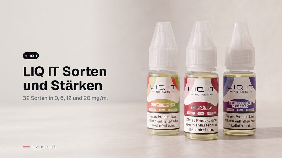 LIQ IT Sorten und Stärken: 10-ml-Flaschen Strawberry Kiwi, Sour Cherry und Blueberry Sour Raspberry