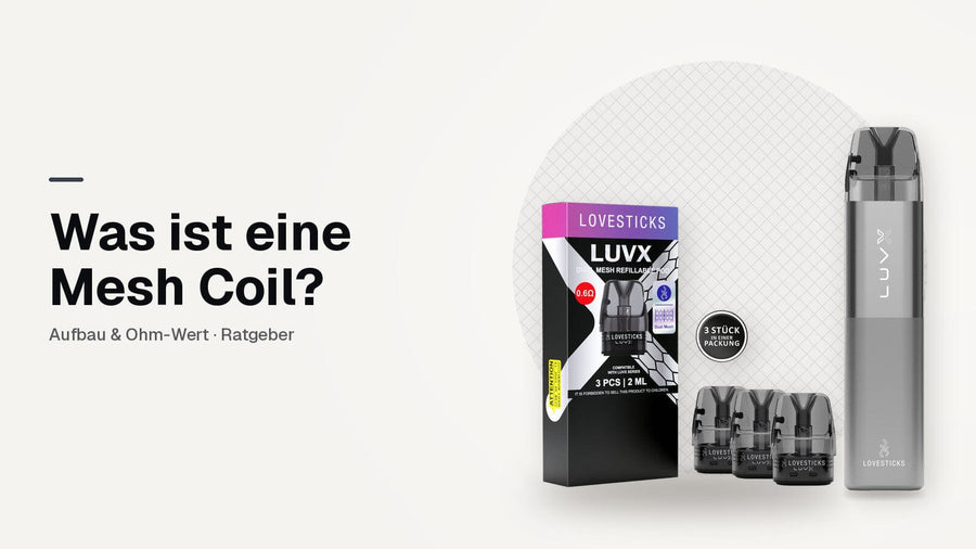 Mesh Coil erklärt: LUVX Dual Mesh Pods 0,6 Ohm im 3er-Set neben dem LUVX Pod Kit in Grau