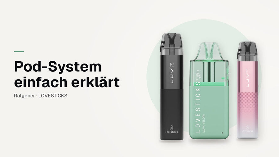 Was ist ein Pod-System? LUVX Pod Kit in Schwarz und Pink neben dem LUVX Velora Pod-System in Grün