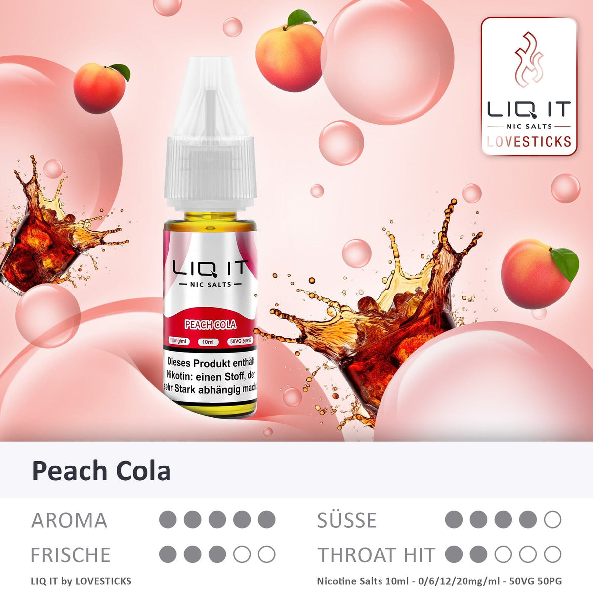 LIQIT Peach Cola Liquid, 10-ml-Flasche mit Aromaprofil (Aroma, Süße, Frische, Throat Hit)