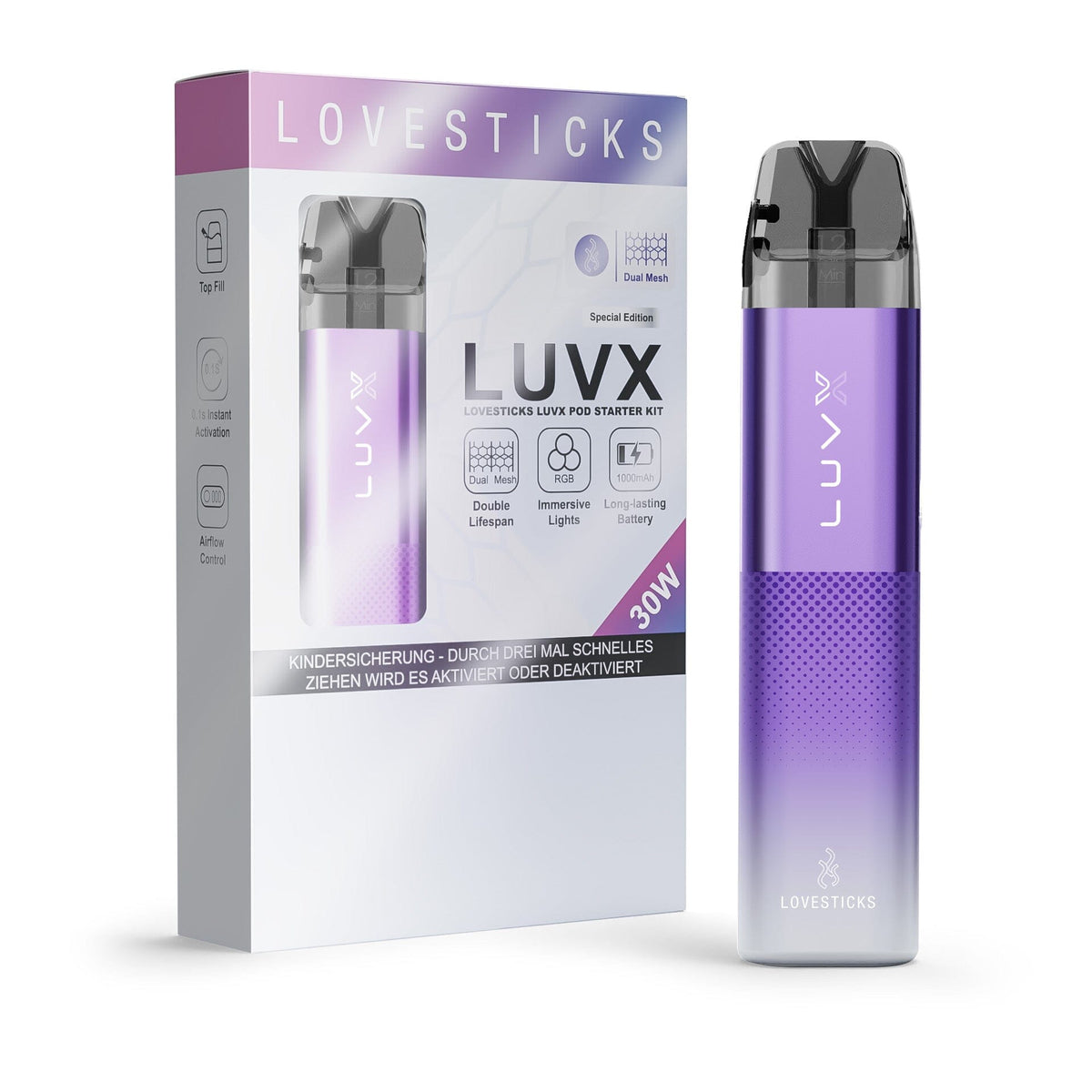 LUVX Pod Kit 1000 mAh Purple, mit Verpackung