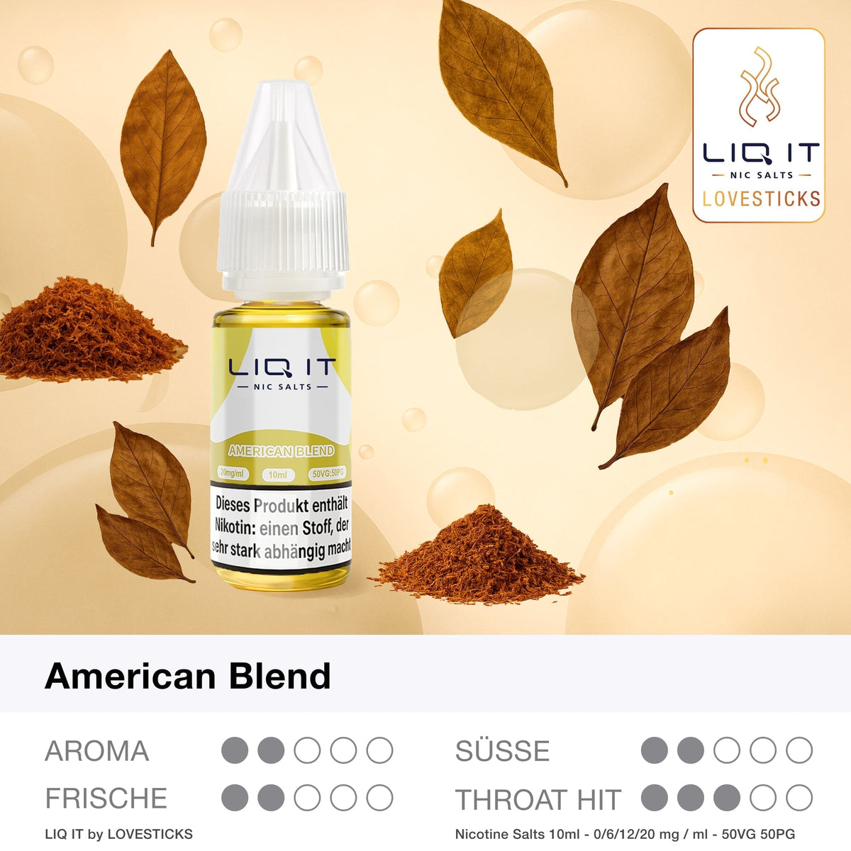 LIQ IT American Blend Liquid, 10-ml-Flasche mit Aromaprofil (Aroma, Süße, Frische, Throat Hit)