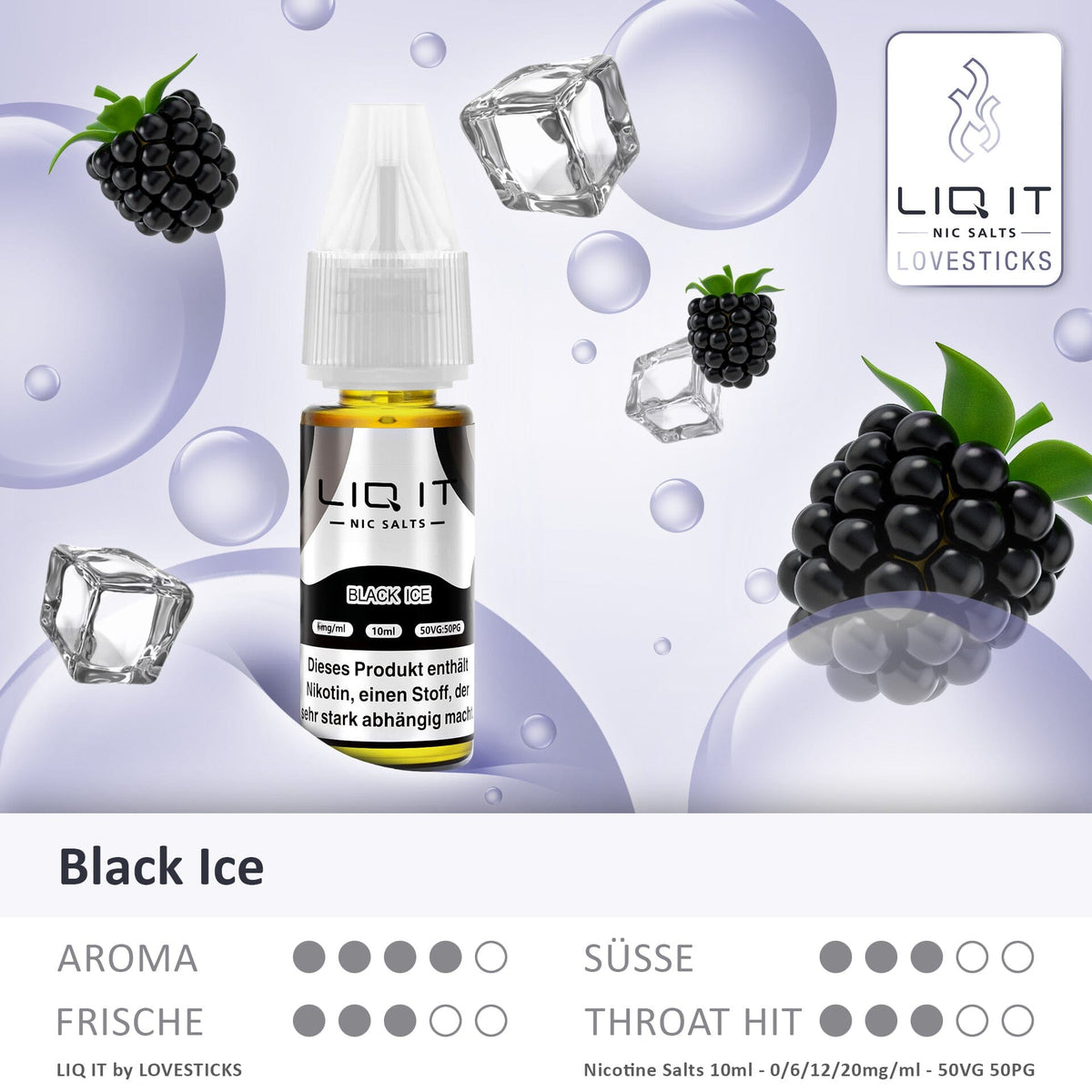 LIQ IT Black Ice Liquid, 10-ml-Flasche mit Aromaprofil (Aroma, Süße, Frische, Throat Hit)