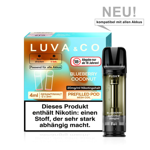 LUVA&CO Prefilled Pod Blueberry Coconut, 2 Pods à 2 ml mit Verpackung