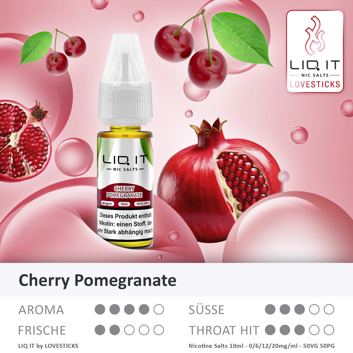 LIQIT Cherry Pomegranate Liquid, 10-ml-Flasche mit Aromaprofil (Aroma, Süße, Frische, Throat Hit)