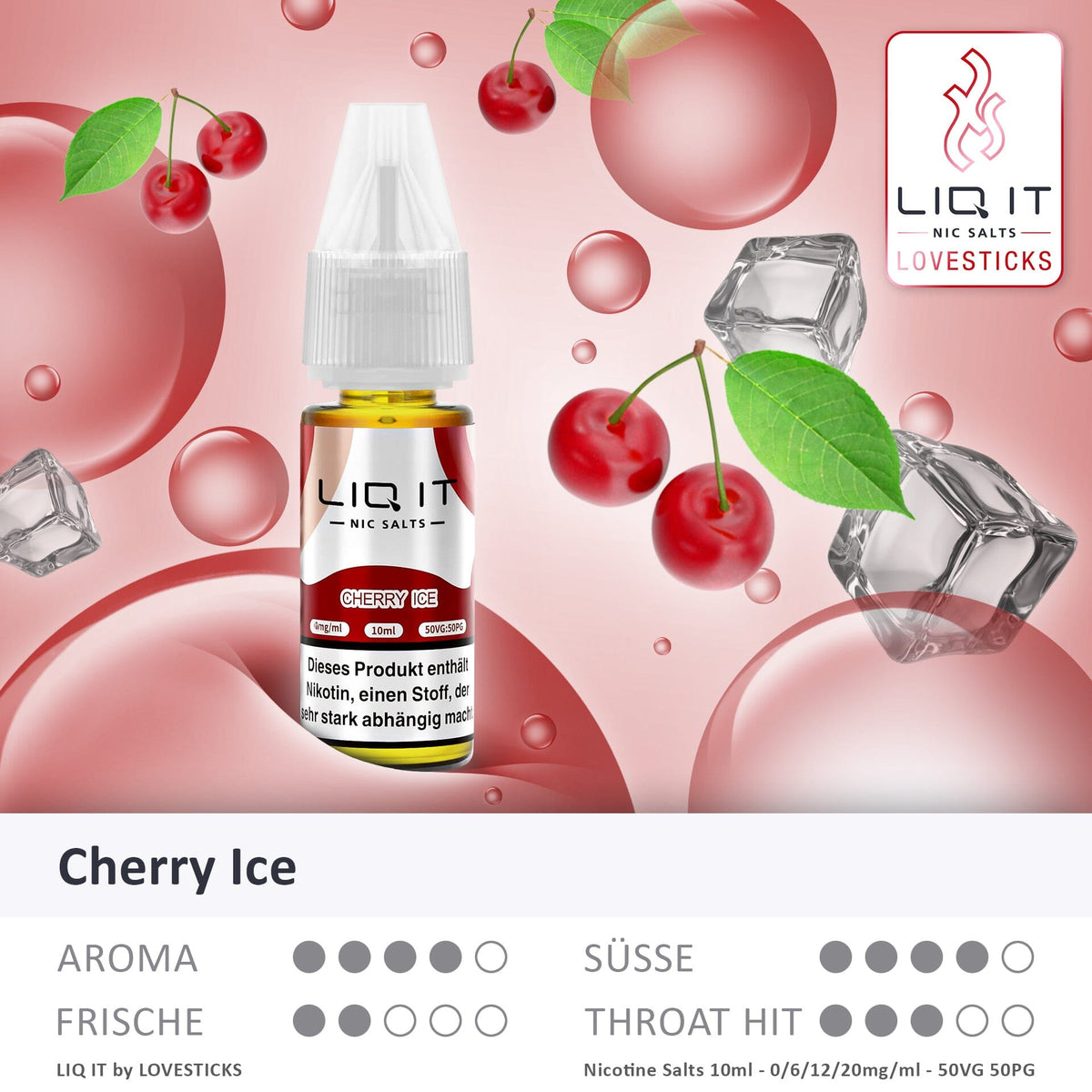 LIQIT Cherry Ice Liquid, 10-ml-Flasche mit Aromaprofil (Aroma, Süße, Frische, Throat Hit)