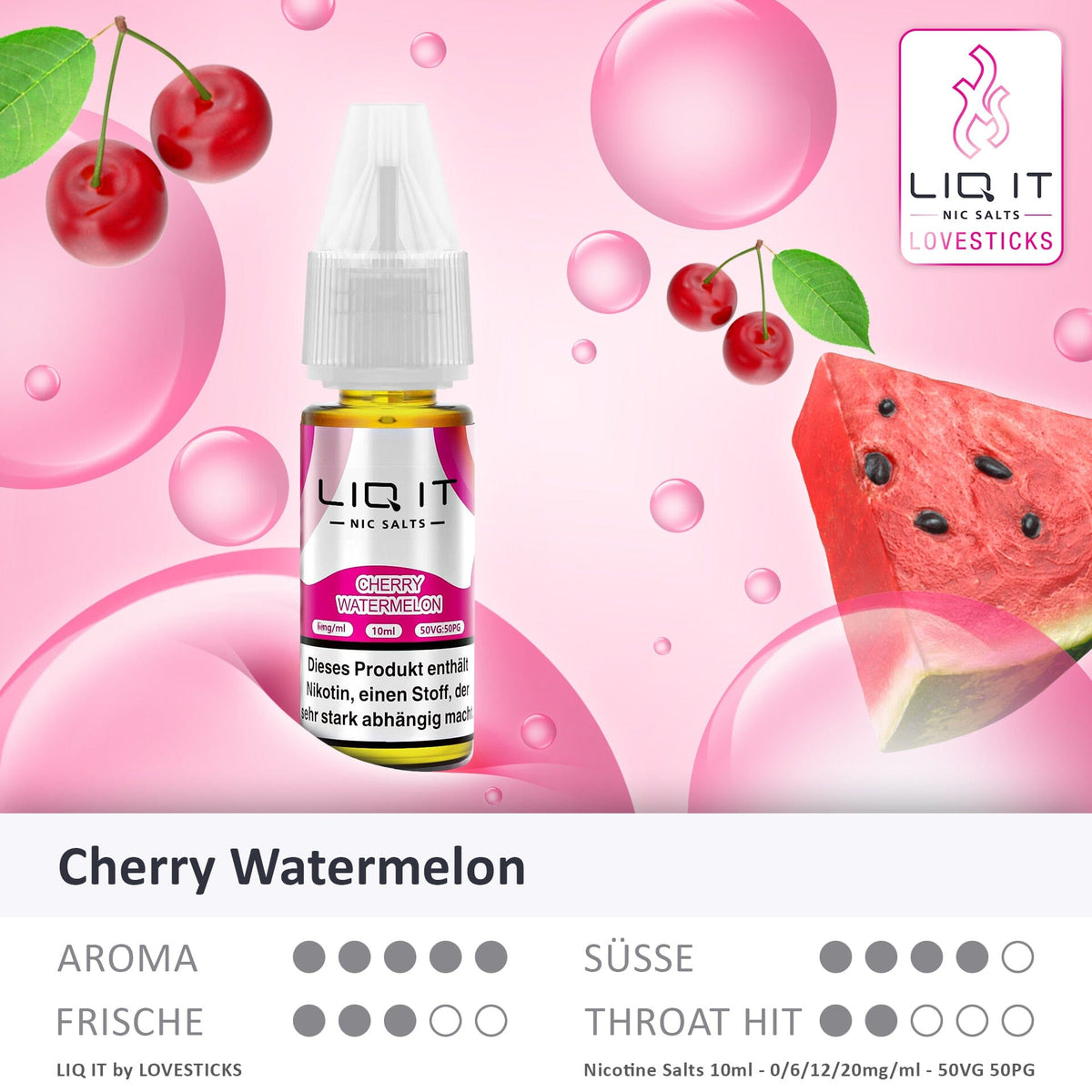 LIQIT Cherry Watermelon Liquid, 10-ml-Flasche mit Aromaprofil (Aroma, Süße, Frische, Throat Hit)