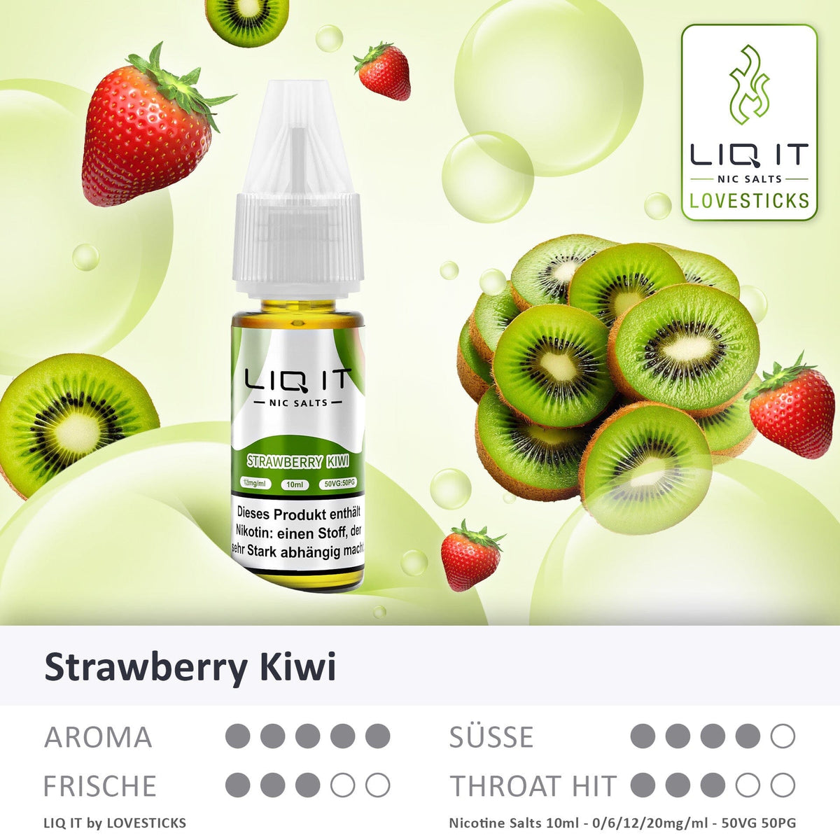 LIQIT Strawberry Kiwi Liquid, 10-ml-Flasche mit Aromaprofil (Aroma, Süße, Frische, Throat Hit)