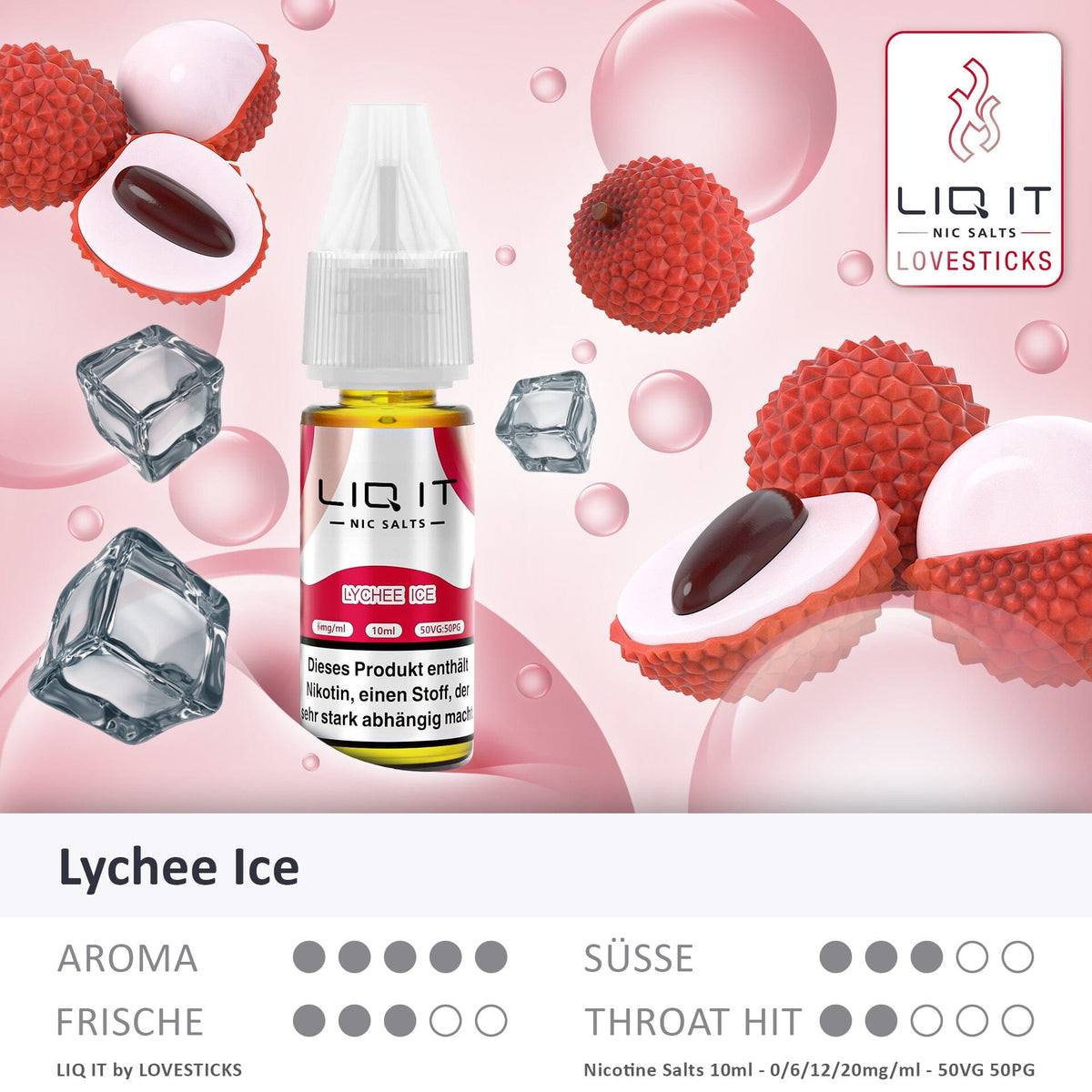 LIQ IT Lychee Ice Liquid, 10-ml-Flasche mit Aromaprofil (Aroma, Süße, Frische, Throat Hit)