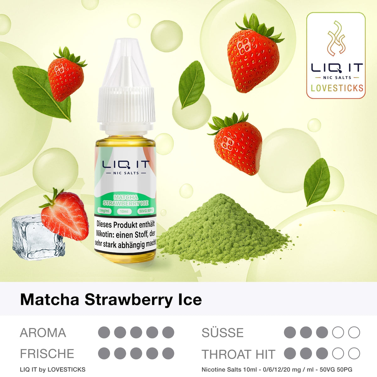 LIQ IT Matcha Strawberry Ice Liquid, 10-ml-Flasche mit Aromaprofil (Aroma, Süße, Frische, Throat Hit)