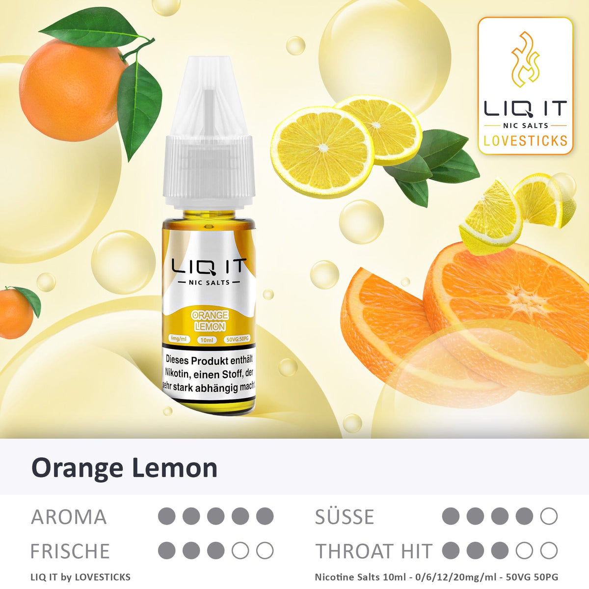 LIQIT Orange Lemon Liquid, 10-ml-Flasche mit Aromaprofil (Aroma, Süße, Frische, Throat Hit)