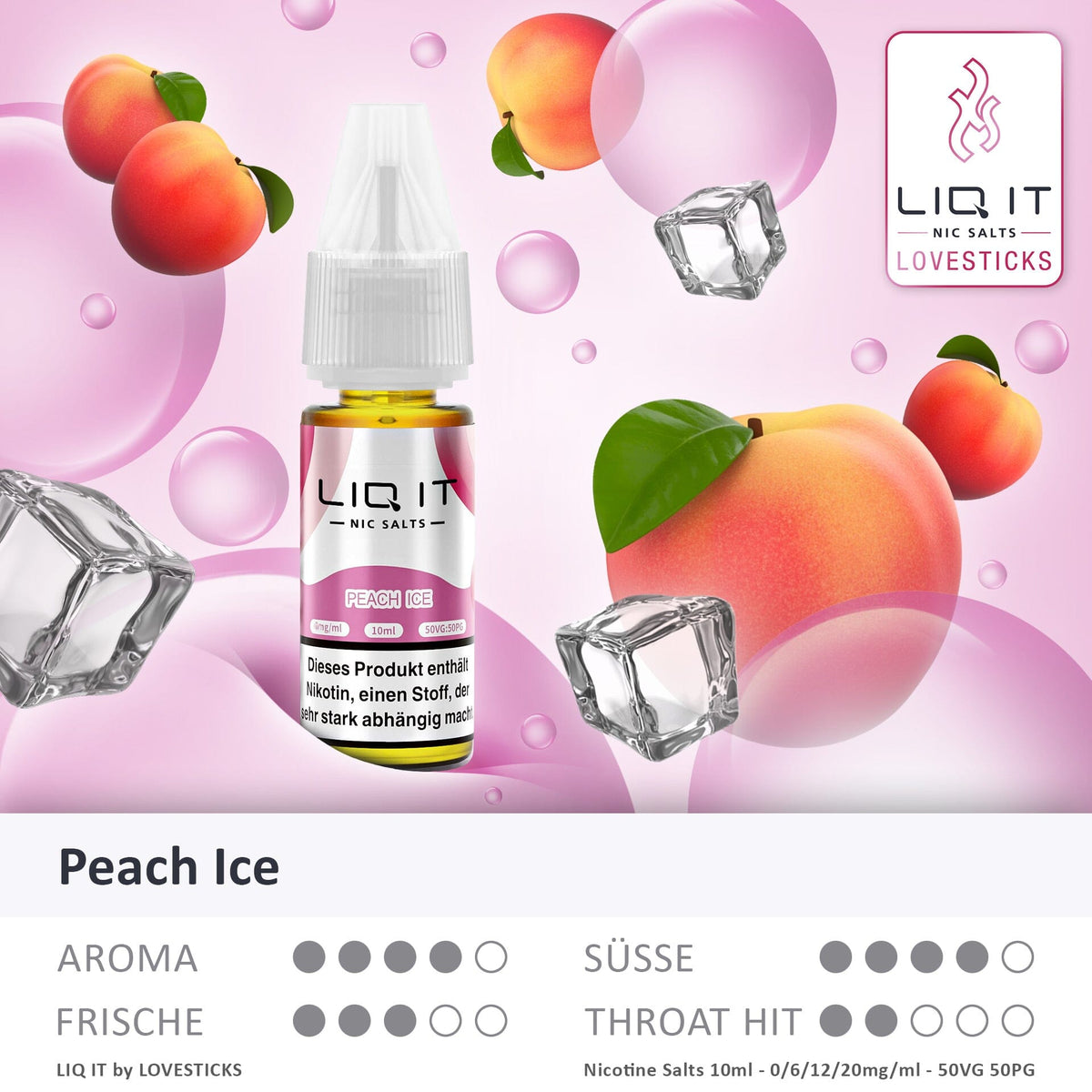 LIQ IT Peach Ice Liquid, 10-ml-Flasche mit Aromaprofil (Aroma, Süße, Frische, Throat Hit)