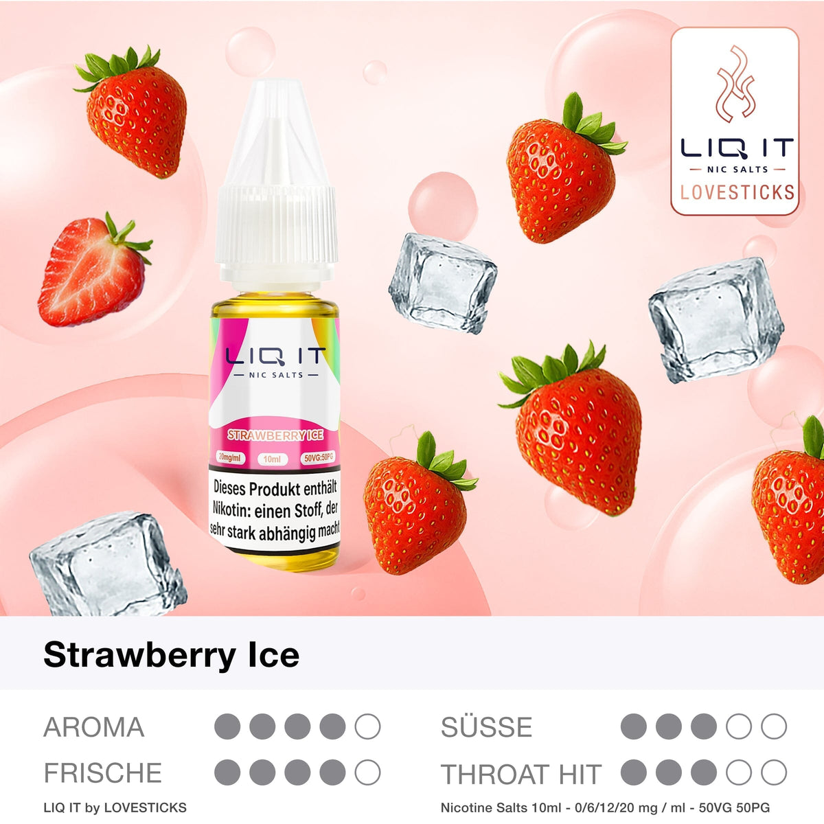 LIQ IT Strawberry Ice Liquid, 10-ml-Flasche mit Aromaprofil (Aroma, Süße, Frische, Throat Hit)
